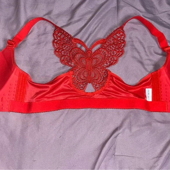 Elegant Red butterfly Lace Women's Bra - Picture 3 of 3